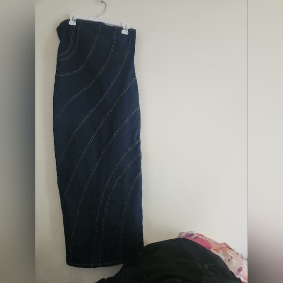 ZARA TOPSTITCHED Denim Midi Dress Dark Blue Sz XL. Nwt NO LOW BALLING!! - Picture 8 of 11